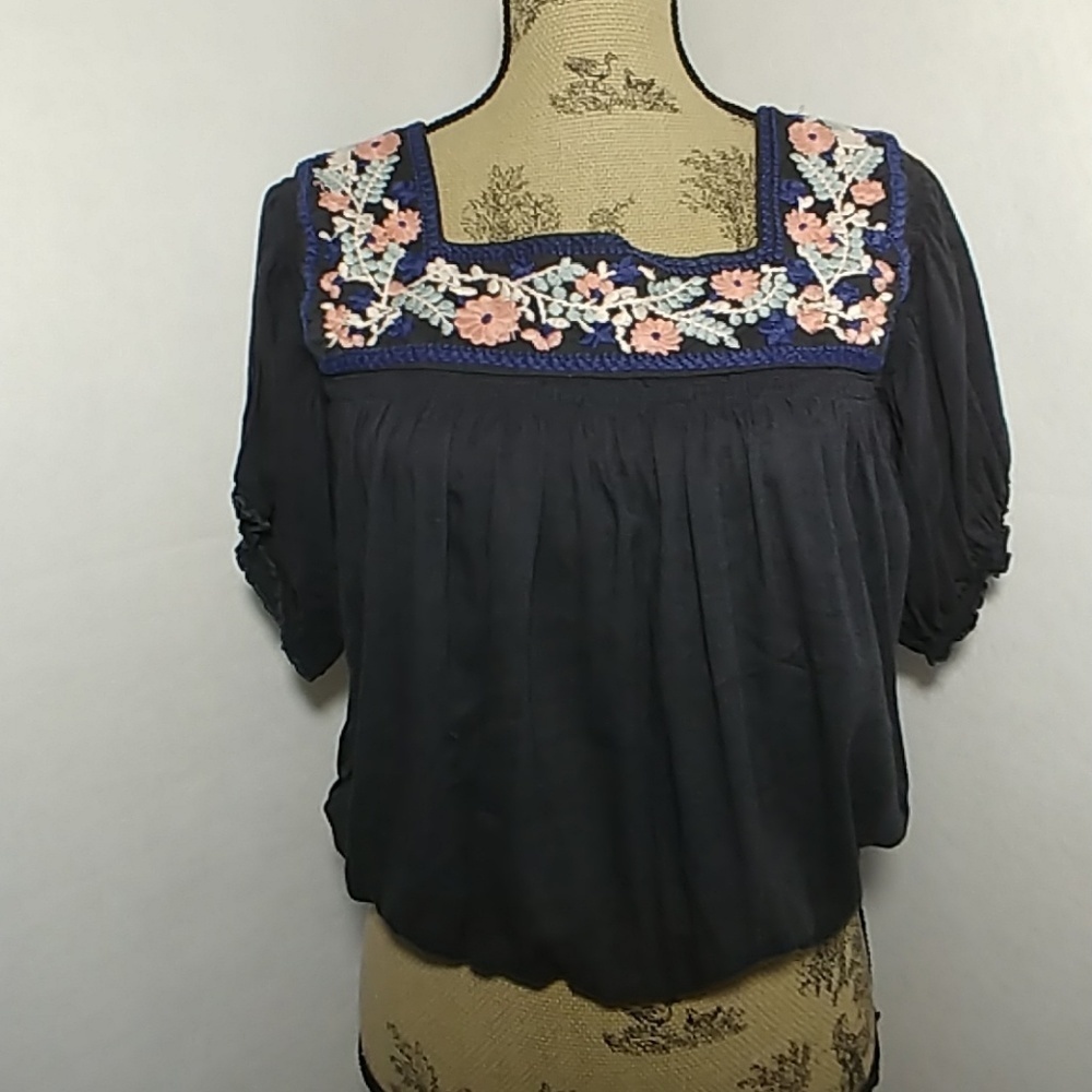 American Eagle Women's Peasant Embroidered Crop Top